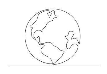 Single continuous line drawing of Earth globe world map. Vector illustration. Free vector.