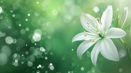 Fototapeta na wymiar White flower on green background
