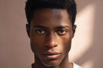 Obraz premium Confident Young African American Male with Serious Expression, Standing against Black Background
