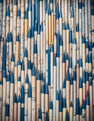 Color blue wax crayon pencils hand drawing pencils background
