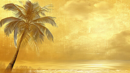 Gilded Oasis: Palm Silhouette on a Golden Horizon. Generative AI
