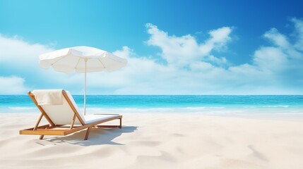 The exotic tropical sea with beach chairs and umbrella on the beach.