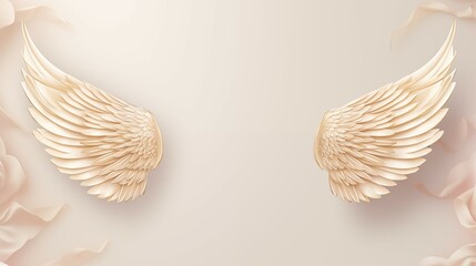 A white wall background with a gold wings