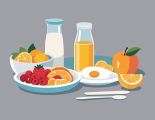 Breakfast. Top view. Vector illustration