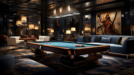 Interior of Lounge room with billiards table