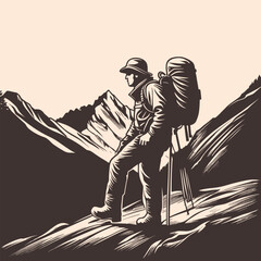 Vector hiking man on the mountain vector design