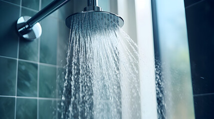 Water flowing from shower in the bathroom