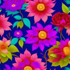 Flowers Floral Nature Plant Pattern spring. A lively bouquet of fully bloomed flowers, featuring vibrant red, pink, orange, yellow, blue, and purple blooms. The impressionist style enhances their vivi