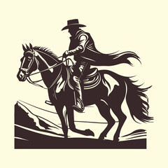 Vector the wild west sheriff riding a horse vintage style illustration