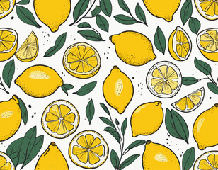 Yuzu seamless pattern. Citrus junos fabric design