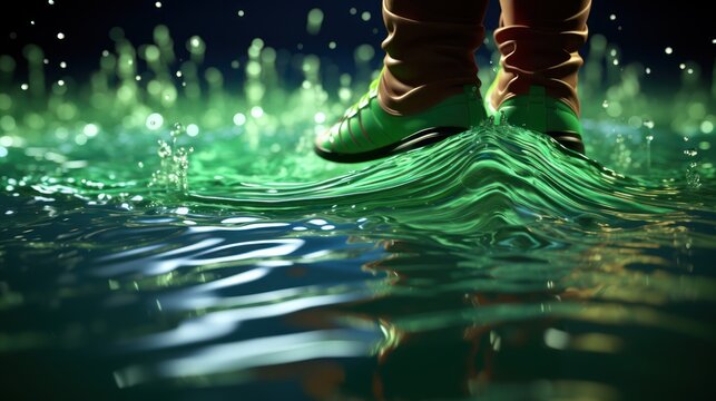 Persons soe stepping into a pool UHD wallpaper
