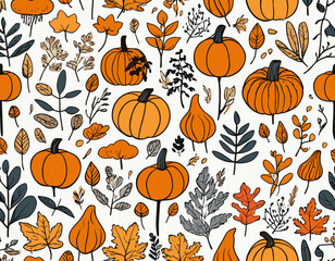 Autumn seasonal seamless retro style pattern set. Perfect for wallpaper, gift paper, pattern fills, web page background