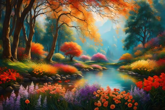 Immerse yourself in the world of floral wonders through oil paintings that intricately showcase picturesque landscapes
