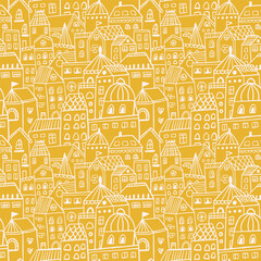 Seamless pattern with hand drawn city