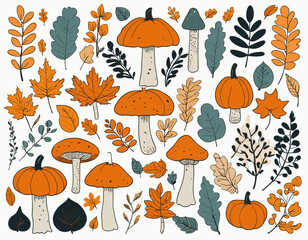 Autumn seasonal seamless retro style pattern set. Perfect for wallpaper, gift paper, pattern fills, web page background
