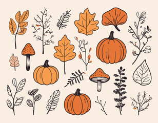 Autumn seasonal seamless retro style pattern set. Perfect for wallpaper, gift paper, pattern fills, web page background