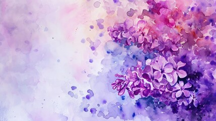 Lilac background the meaning of often associated with the first emotions of love, valentine theme, watercolor, mother's day, big copy space.