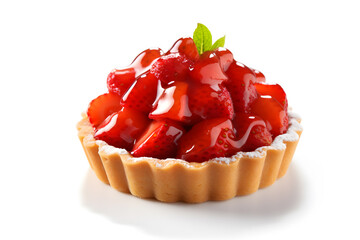 Delicious tart with strawberry on white background, closeup. Delicious dessert - obrazy, fototapety, plakaty