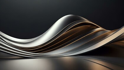 Abstract 3d steel wave on dark background elegant wallpaper.