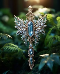 Beautiful adamantine key decorated with shining white diamonds and pearls.