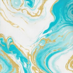 Fototapeta na wymiar Abstract cyan white swirls gold marble ink painted texture luxury background
