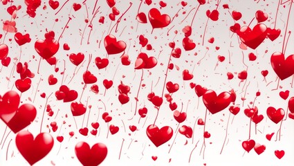 Red valentines day hearts raining down isolated on white background ai generated