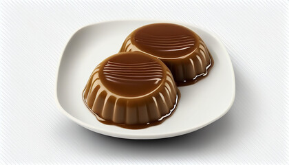 Frontal view Xurma brown sweet, delectable interior plate isolated against a white background