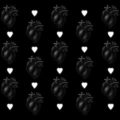 seamless background with black and white hearts 