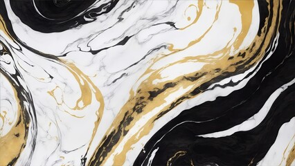 Abstract Black, white and gold swirls marble ink painted texture luxury background