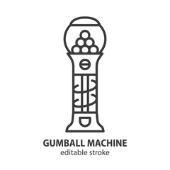 Gumball machine line icon. Vector vending dispenser for candies and bubble gums. Editable stroke.