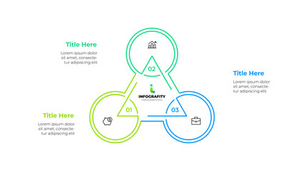Outline triangle diagram divided into 3 sectors. Design concept of three steps or parts of business cycle. Infographic design template - obrazy, fototapety, plakaty