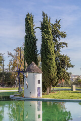 Nea Philadelphia Park with fountain and windmill in Athens Greece