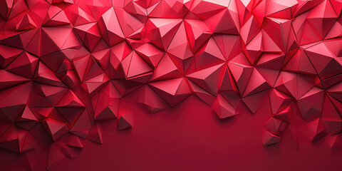 Naklejka premium Long panoramic dark red abstract background banner with 3D geometric triangular gradient shapes for website, business, or print design template. Metallic metal paper pattern illustration wall.