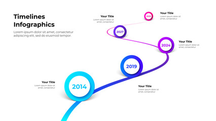 Vector infographic company milestones with years. Timeline template with pointers on a curved road line © abert84
