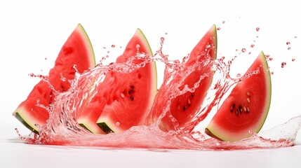 Dancing slices of watermelon, white background - Generative AI