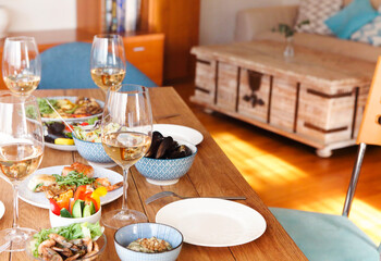 Festive table served for home dinner