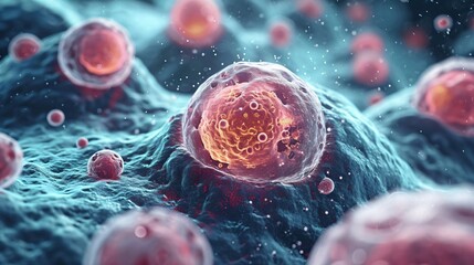 cellular therapy and regeneration, microscopic view of body cells, research of stem cells