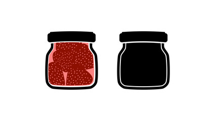 Glass jar for jam, black and color isolated silhouettes