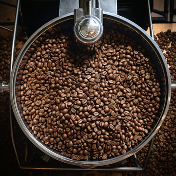 Coffee beans in a roaster.