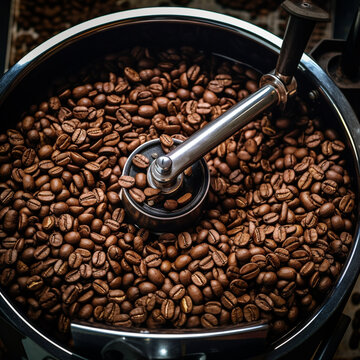 Coffee beans in a roaster.