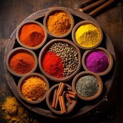 Assortment of spices in a market.