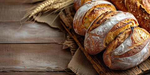 Artisan bread loaves at the side of a banner, offering a wide area for text.