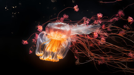 photography fire jelly fish in black 
