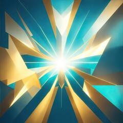 Cyan and Golden light rays with geometric shapes Background