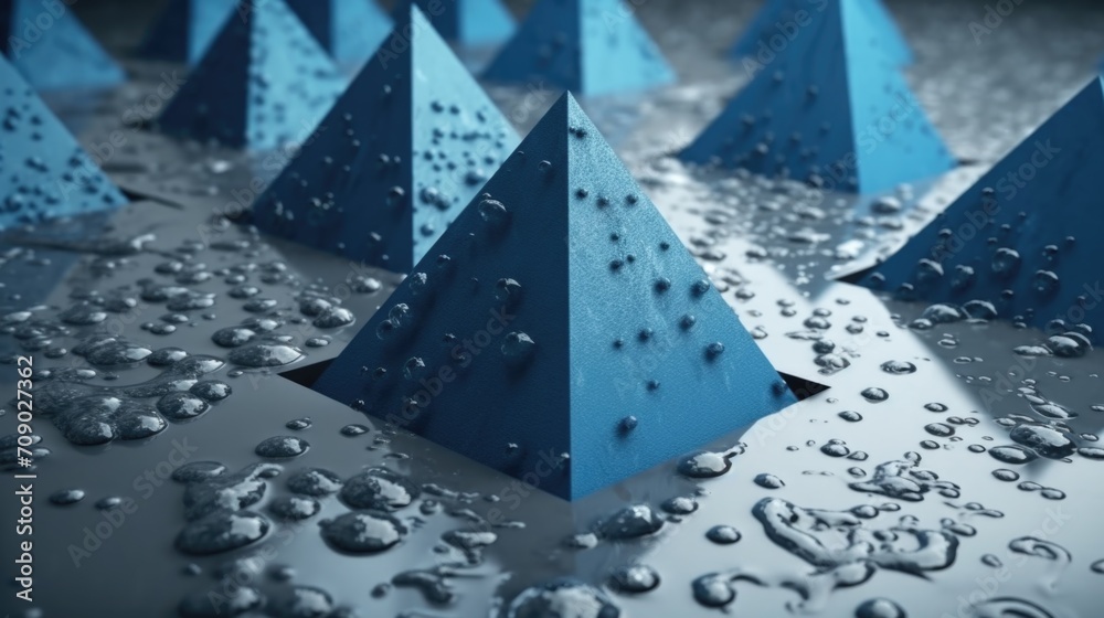 Poster blue abstract background from triangles and pyramids. ai generative.