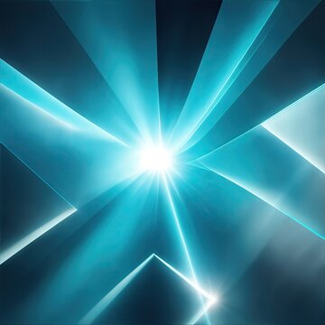 Cyan light rays with geometric shapes background © Reazy Studio