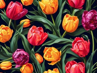 Beautiful tulip flowers background, AI generative 