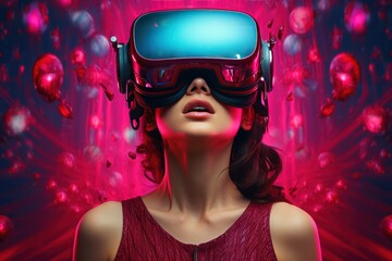 Obraz na płótnie Canvas people wearing futuristic high tech virtual reality glasses, vr headset