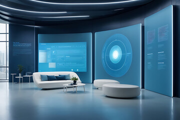 modern living room with blue sofa