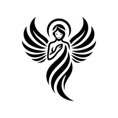 Professional logo of an angel. Black and white logo of a holy woman with a halo on his head.